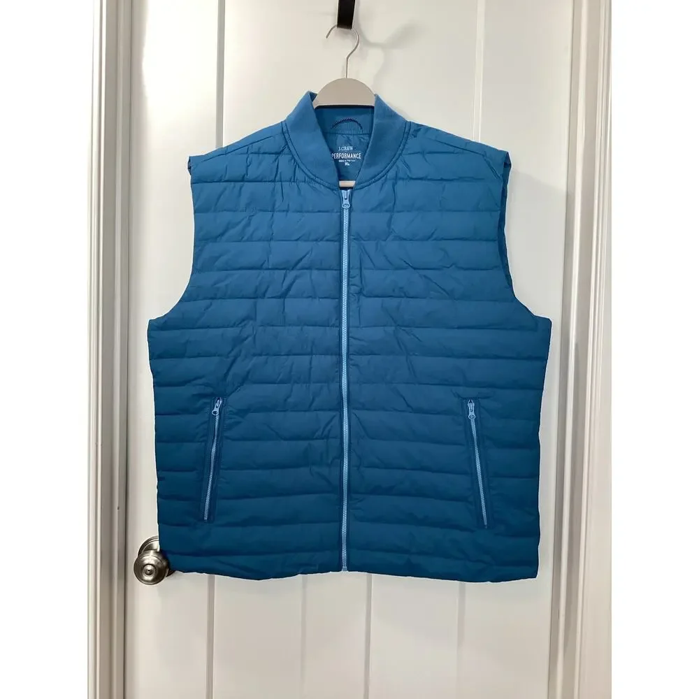 J. Crew Mens Performance Full Zip Quilted Puffer Vest Jacket Outdoors Blue SZ XL